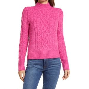 Halogen X Atlantic-Pacific Pink Cable Knit Sweater